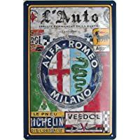 Cartel de chapa 20 x 30 cm arqueado Alfa Romeo Milano- coche- taller- garaje- estilo Vintage- decoración- regalo
